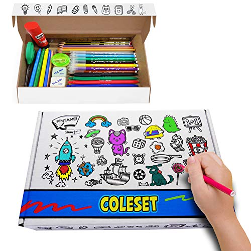 Coleset Pack Material Escolar Primaria Set Vuelta al Cole Kit Escolar Infantil Lote Materiales Escolares Kawaii Material Colegio Papeleria Bonito Utiles Escolares Barato Completo Sets Colores niños