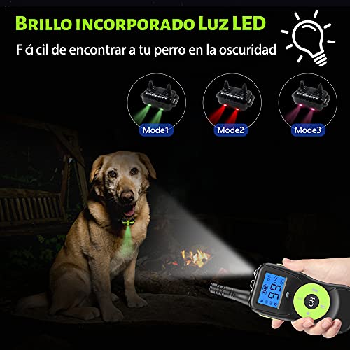 Collar de Adiestramiento para Perros, IPX7 Collar Recargable a Prueba de Agua para Perros Pequeños Medianos Grandes, 4 Modos de Entrenamiento y Rango Remoto de 800 Metros