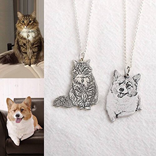 Collar de fotos personalizado chapado en plata con imagen y texto grabado, regalo de recuerdo para los amantes de las mascotas