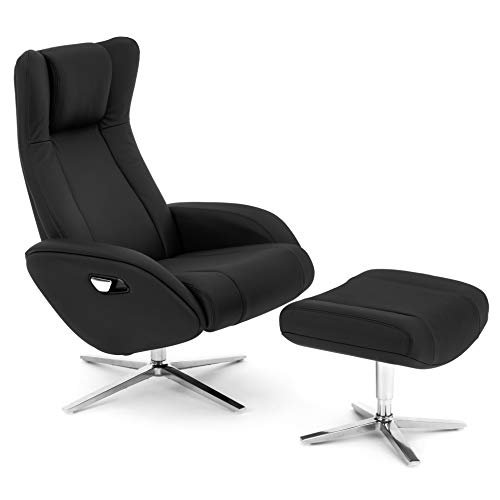 COMIFORT Sillon Relax de Piel con Reposapies Incluido. Modelo Parakeet. Ergonomico con Soporte Lumbar, Funcion Giratoria 360º, reclinable con Autoretorno y Reposacabezas Ajustable, Color Negro