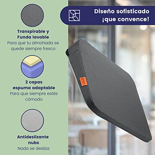 Cómodo cojin asiento coche - Cojin cuña ergonómico - Firme, de forma muy estable - Cojín de asiento coche moderno de espuma, cojin silla oficina - Cojines para sillas Premium de DYNMC YOU, Gris oscuro