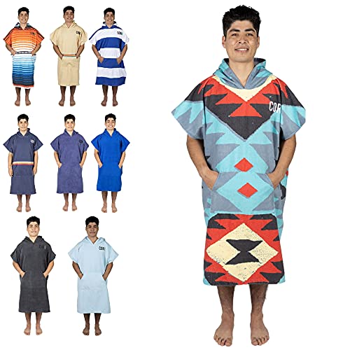 Cor Surf Poncho Cambiador de Toalla con Capucha y Bolsillo Delantero, se dobla como Toalla de Playa y Manta, Hecha de Microfibra de Secado rápido, para Adultos (Tribal-Tech)