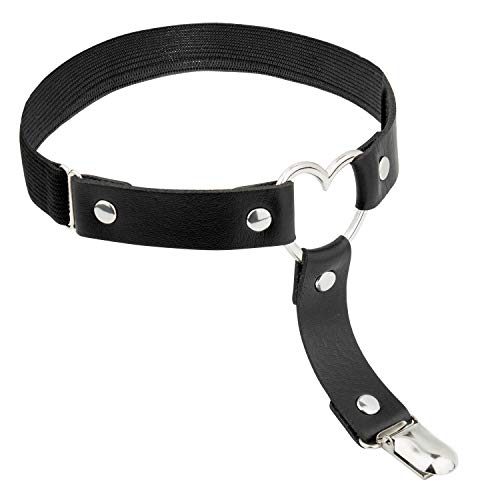 Corazon gótico Anillo de la Pierna, Comius Sharp 2 PCS Ajustable Elástica Pierna Arnés Cinturón Punk Gótico,de piel sintética con en forma de corazón para, Suspender con Clips de Metal - Negro