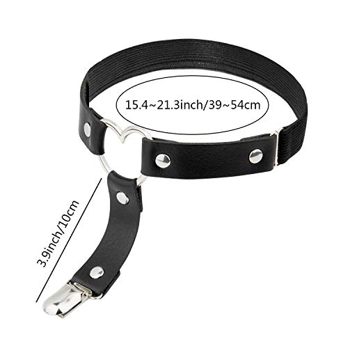 Corazon gótico Anillo de la Pierna, Comius Sharp 2 PCS Ajustable Elástica Pierna Arnés Cinturón Punk Gótico,de piel sintética con en forma de corazón para, Suspender con Clips de Metal - Negro