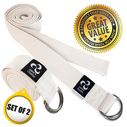 Correa de Yoga Ajustable de 2,4 m – 2x Pack I Incluye eBook I Correa de Estiramientos con Hebilla en D para Pilates Gimnasio Fitness I Ideal para Estiramientos, Yoga Strap