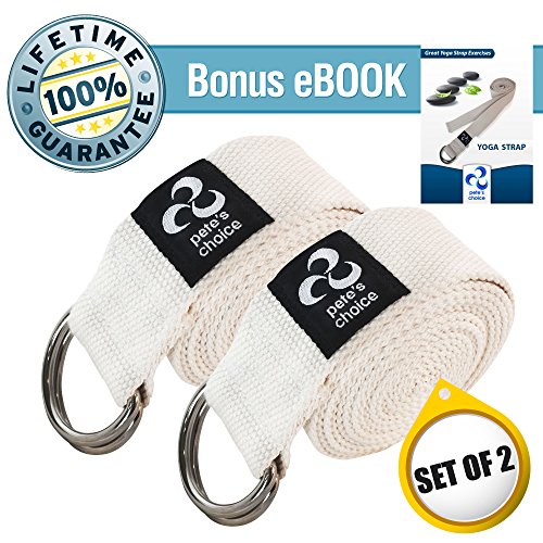 Correa de Yoga Ajustable de 2,4 m – 2x Pack I Incluye eBook I Correa de Estiramientos con Hebilla en D para Pilates Gimnasio Fitness I Ideal para Estiramientos, Yoga Strap