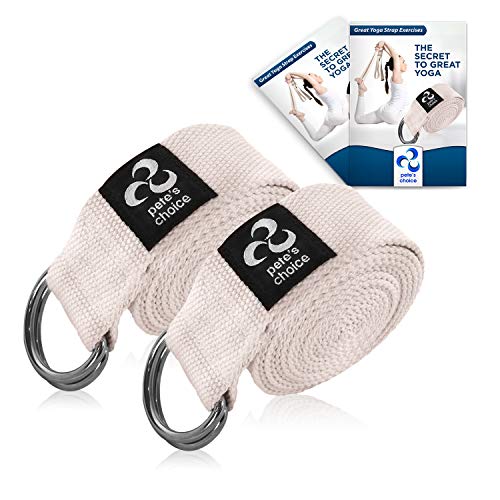 Correa de Yoga Ajustable de 2,4 m – 2x Pack I Incluye eBook I Correa de Estiramientos con Hebilla en D para Pilates Gimnasio Fitness I Ideal para Estiramientos, Yoga Strap