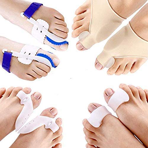 Corrector de juanetes y kit de mangas protectoras de alivio ajustable Hallux Valgus, dedo martillo, separadores de dedos de las articulaciones de los dedos de los pies 8 piezas