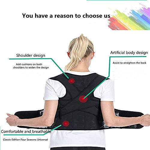 Corrector de postura de espalda para mujeres y hombres, dispositivo de postura de cifosis de hombro, mejora la postura y proporciona soporte lumbar para el dolor de espalda inferior y superior, negro,