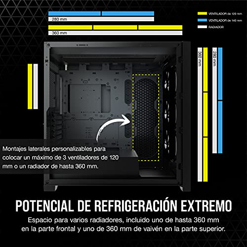 Corsair iCUE 5000X RGB Chasis Inteligente para PC ATX Semitorre con Cristal Templado (Cuatro Paneles Cristal Templado, Sistema de Gestión del Cableado RapidRoute, Tres Ventiladores RGB 120 mm) Negro