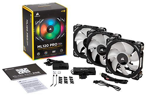 Corsair ML120 Pro - Ventilador de levitación magnética, 120 mm premium, con LED RGB, paquete de 3 ventiladores con Lighting Node PRO (CO-9050076-WW)