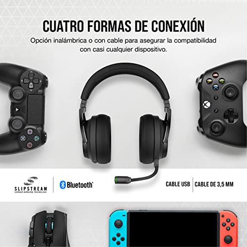 Corsair VIRTUOSO RGB WIRELESS XT Cuffie Auriculares de Alta Fidelidad para Juegos con Audio Espacial (Conexiones Inalámbricas Dobles, PC, PS5, Xbox Series X|S, Nintendo Switch Compatibilidad) Pizarra