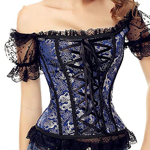 Corset Corsé Mujer Sexy Bride Corsets Bustiers Gothic Lace Up Chaleco De Halloween Overbust Corsets Correas De Hombro Body Shapewear Corselet-8108_Blzck_XL