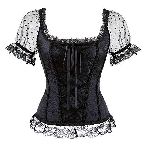 Corset Corsé Mujer Sexy Bride Corsets Bustiers Gothic Lace Up Chaleco De Halloween Overbust Corsets Correas De Hombro Body Shapewear Corselet-8108_Blzck_XL