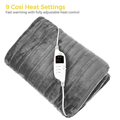 Cosi Home Manta Térmica Eléctrica, Extra Grande 180 x 130 cm 9 Niveles de Calor, Lavable en Lavadora, con Control Digital, Temporizador y Auto Apagado - Gris