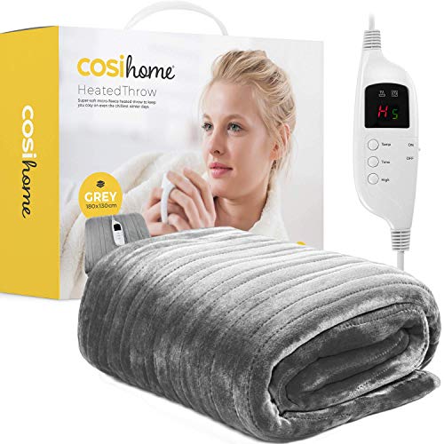 Cosi Home Manta Térmica Eléctrica, Extra Grande 180 x 130 cm 9 Niveles de Calor, Lavable en Lavadora, con Control Digital, Temporizador y Auto Apagado - Gris