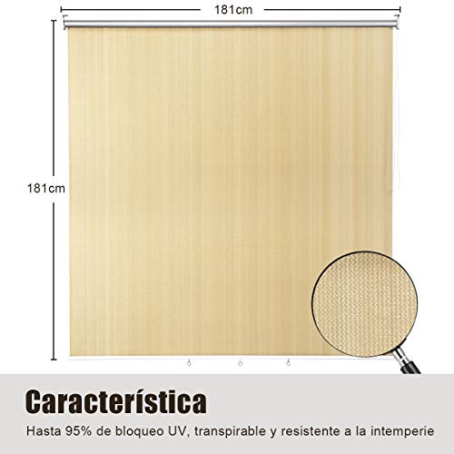 COSTWAY Persiana Opaca Toldo Enrollable con Cadena/ Protección Solar/Pantalla de Privacidad para Terraza Patio Oficina (Beige, 181x181cm)