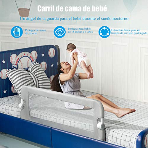 COSTWAY Riel de Cama Plegable Barandilla para la Cama Protección para Bebé Barrera de Cama para Cama Individual/Cama Matrimonial (105x42cm, Gris)