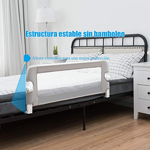 COSTWAY Riel de Cama Plegable Barandilla para la Cama Protección para Bebé Barrera de Cama para Cama Individual/Cama Matrimonial (105x42cm, Gris)