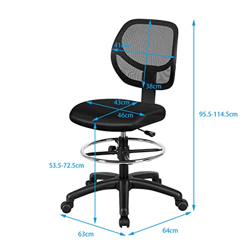 COSTWAY Silla de Red, Silla de Oficina con Soporte Lumbar, Reposapiés de Aro Regulable y Ruedas, Silla Ergonómica de Escritorio sin Reposabrazos para Casa y Oficina