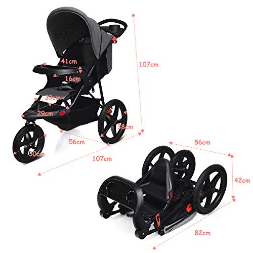 COSTWAY Triciclo con Función Reclinable Cochecito Plegable para Bebé Silla de Paseo Ligera con Cinturón de Seguridad 5 Puntos para Niños de 6 a 36 Meses (Gris)