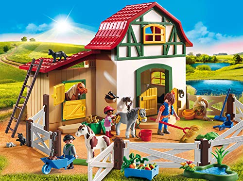 Country Playmobil 6927 70511 - Juego de 2 sillas de ponis y coches con remolque de ponis