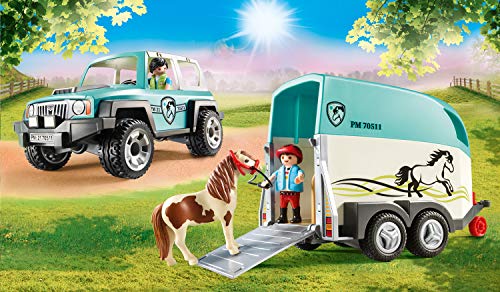 Country Playmobil 6927 70511 - Juego de 2 sillas de ponis y coches con remolque de ponis