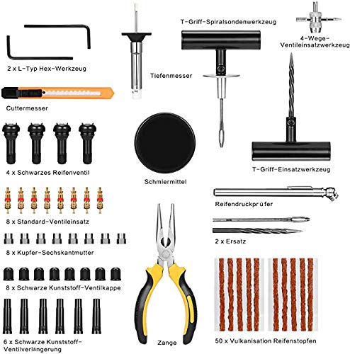 Cozywind 100pcs Kit de Reparación de Neumáticos Kit de Herramientas para Reparar para Coche,camión,Jeep, Todoterreno, Moto, Ttractor, Remolque.