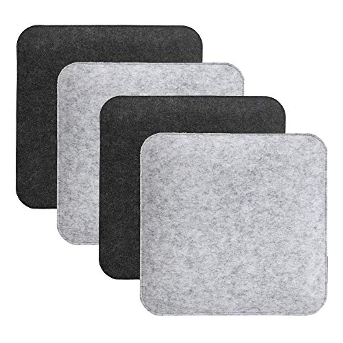 Cozywind Juego De 4 Cojines Cuadrados De Fieltro para Silla 35x35x2.5cm Cojín De Asiento Reversible para Casa y Jardín Cojín De Asiento De Fieltro Lavable 2 Colores Gris / Negro