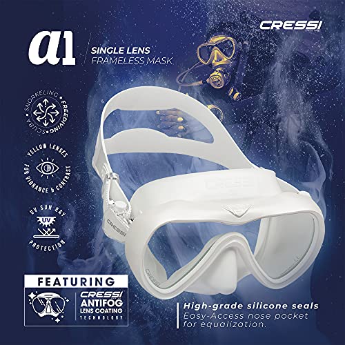 Cressi A1 Mask Lens Antifog Máscara de Buceo y apnea antivaho de Vidrio, Unisex-Adult, Negro/Grafito/Lente Transparente, Talla única