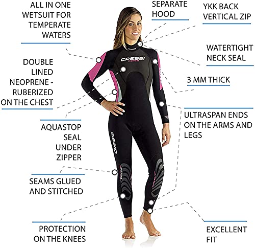 Cressi Morea Traje de Buceo Neopreno, Mujer, Negro/Rosa/Plata, S/2