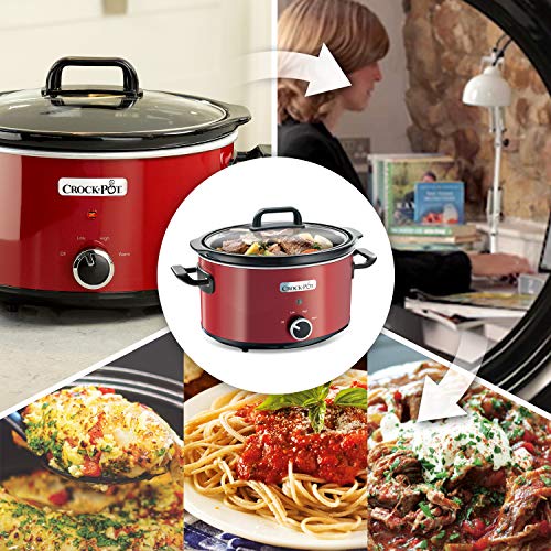 Crock-Pot SCV400RD Olla de cocción Lenta Manual para Preparar Multitud de Recetas, 210 W, 3.5 litros, Acero Inoxidable, Rojo