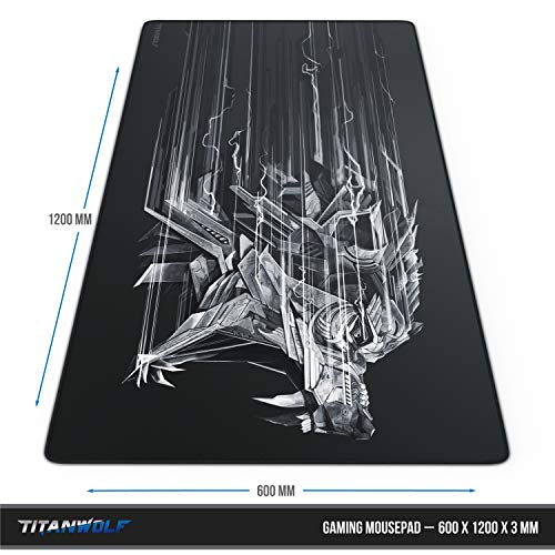 CSL – Alfombrilla de ratón para Gaming, Titanwolf, 1200 x 600 mm, tamaño Grande, Mejora la precisión y la Velocidad, XXL, por Ejemplo, para ratón y Teclado Logitech