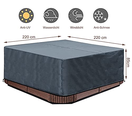 Cubierta protectora para jacuzzi, cuadrada, para todo tipo de climas, para jacuzzi (220 x 220 x 85 cm)