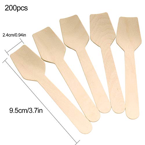 Cucharas de madera desechables,mini juego de cubiertos de madera natural a granel de 200 piezas,cucharas de postre de helado de 3.9 x 0.94 pulgadas para verano,cucharaditas para platos de papel