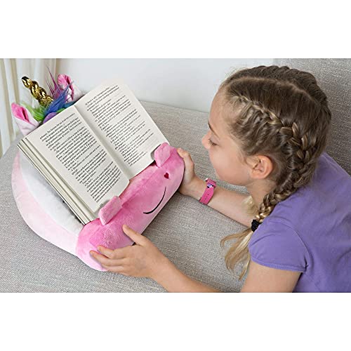 Cuddly Reader - Soporte para iPad, soporte para tableta y libro, almohada de lectura para niños y niños, para leer en la cama, viajes, almohada de cojín suave (unicornio)