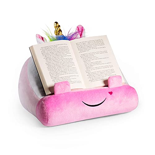 Cuddly Reader - Soporte para iPad, soporte para tableta y libro, almohada de lectura para niños y niños, para leer en la cama, viajes, almohada de cojín suave (unicornio)