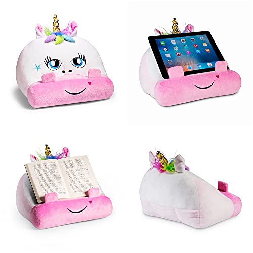 Cuddly Reader - Soporte para iPad, soporte para tableta y libro, almohada de lectura para niños y niños, para leer en la cama, viajes, almohada de cojín suave (unicornio)