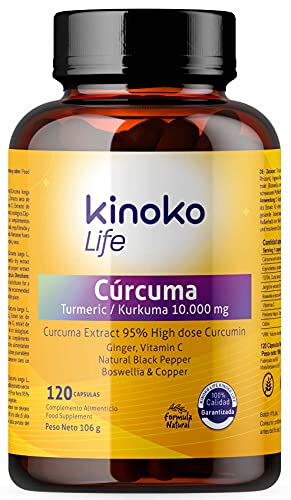 Cúrcuma 10000 mg | 475mg de Curcumina Pura | 120 cápsulas | 95% extracto | Jengibre, Pimienta Negra, Boswellia, Vitamina C y Cobre | Altamente Absorbible | Antiflamatorio para tus Articulaciones