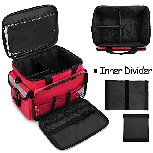 CURMIO Bolsa de Primeros Auxilios, Botiquín de Primeros Auxilios, Bolsa para Emergencias con Bandolera y 2 Divisores Desmontables y 2 Detachable Dividers, Bolsa Médico,Rojo, Sola Bolsa