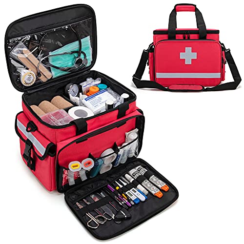 CURMIO Bolsa de Primeros Auxilios, Botiquín de Primeros Auxilios, Bolsa para Emergencias con Bandolera y 2 Divisores Desmontables y 2 Detachable Dividers, Bolsa Médico,Rojo, Sola Bolsa