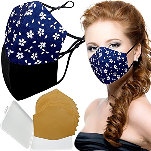 Cussi Mascarillas de Tela Colores Reutilizable Lavable, Pack de 2 Mascarillas Cerezos y Negro 100% Algodón Higiénica Homologada Certificada BFE 99% Filtros Extra 1x Estuche para Mascarilla