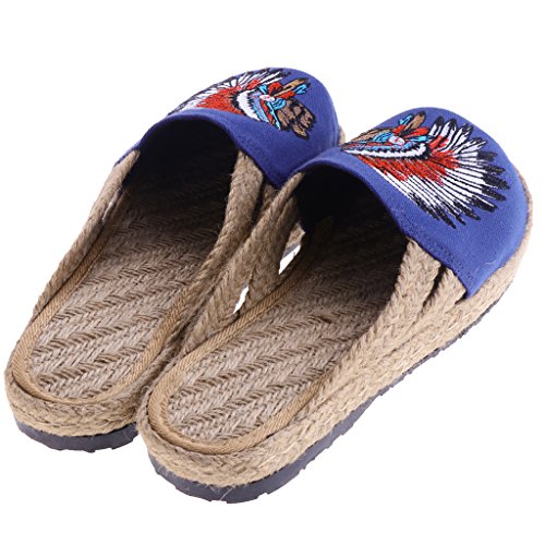 D DOLITY 1 Par Zapatos Zueco Unisex Hecho de Lino Transpirable Étnico Calzado Plano Chanclas de Playa Verano Rojo/Azul EU 37-40 - Azul, 39