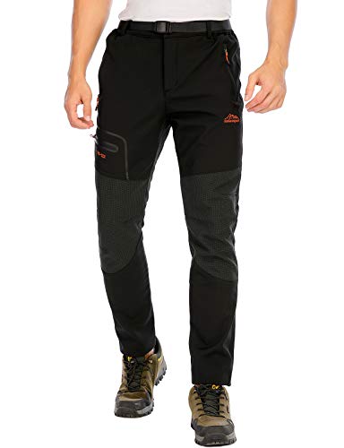 DAFENP Pantalones Trekking Hombre Impermeables Pantalones de Trabajo Termicos Montaña Senderismo Esqui Snowboard Invierno Polar Forrado Aire Libre (Large, A Negro)