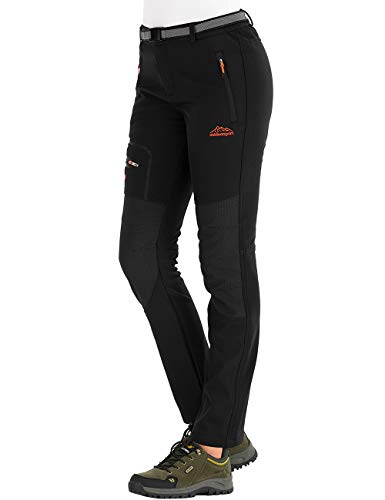 DAFENP Pantalones Trekking Mujer Impermeable Pantalones de Escalada Senderismo Alpinismo Invierno Polar Forrado Aire Libre KZ1662W-Black1-M