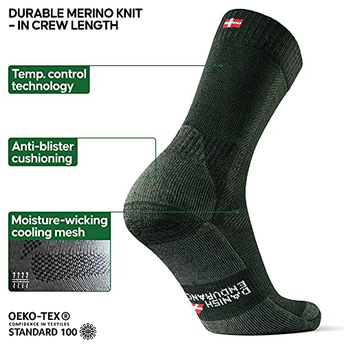 DANISH ENDURANCE Calcetines de Senderismo y Trekking de Lana Merino para Hombre, Mujer y Niños, 3 Pares (Multicolor: Azul Marino, Gris, Verde, EU 39-42)