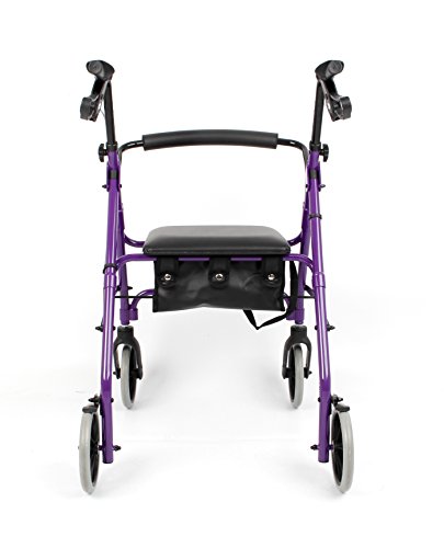 Days Andador de Cuatro Ruedas Ligero y Plegable con Asiento Acolchado, Frenos de Bloqueo, Mangos Ergonómicos y Bolsa de Transporte, Ayudas A la Movilidad, Mediano, Morado