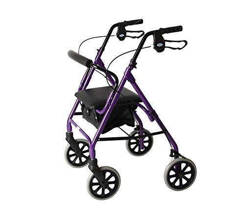 Days Andador de Cuatro Ruedas Ligero y Plegable con Asiento Acolchado, Frenos de Bloqueo, Mangos Ergonómicos y Bolsa de Transporte, Ayudas A la Movilidad, Mediano, Morado