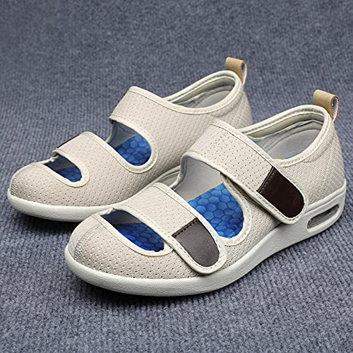 DDTT Ajustable De Velcro Zapatillas OrtopéDica,Zapatos de Madre Ligeros ensanchados, Zapatos de hinchamiento de pies Ajustables-Beige_41,Zapatos De Punta Abierta Ajustables