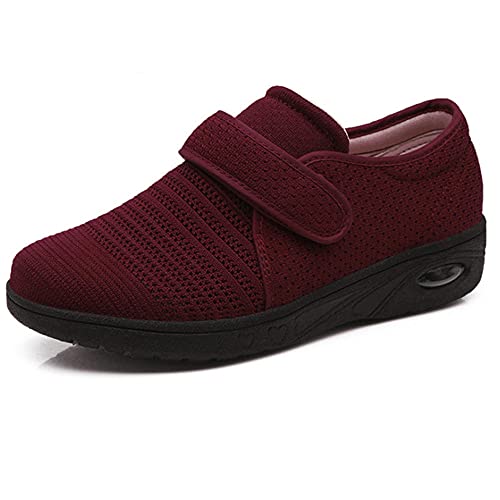 DDTT Ajustable De Velcro Zapatillas OrtopéDica,Zapatos para Ancianos de Malla Transpirable, Zapatos de Madre cómodos y Ligeros-Red_40,Zapatilla DiabéTica Sin Cordones para Mujer